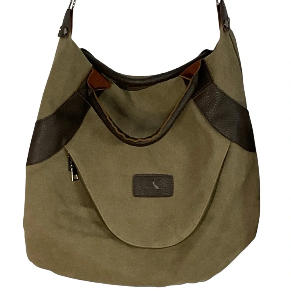 K2 Classic Fashion Tan Canvas Brown Faux Leather Accents Crossbody Messenger Bag